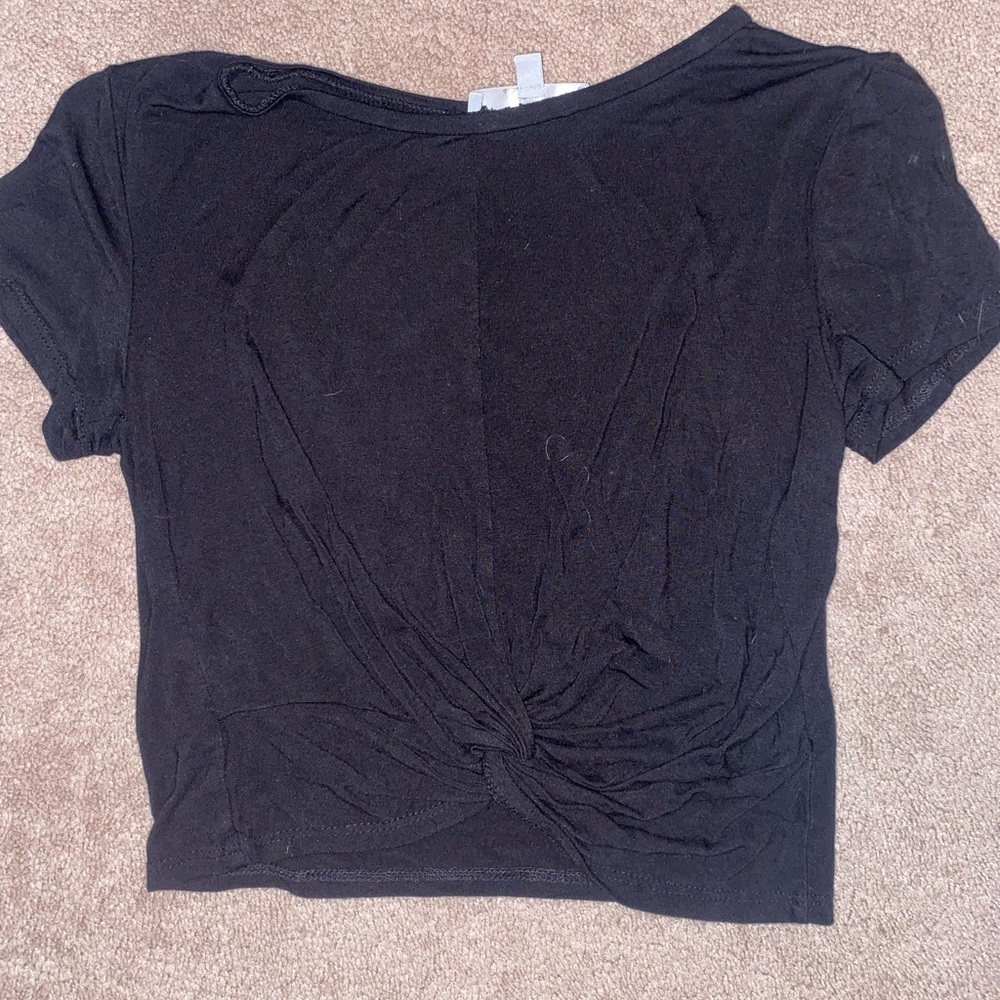 black crop top with tie in the front